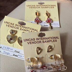 Gold and Red Heart Earrings - multiple pairs!  New.